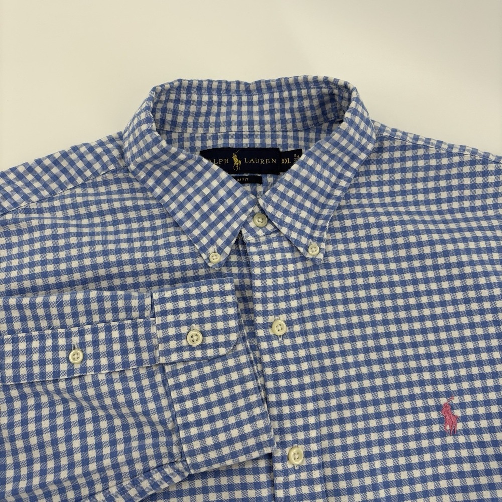 Ralph Lauren Blue Gingham Checkered Long Sleeve Slim Fit Oxford Shirt XXL